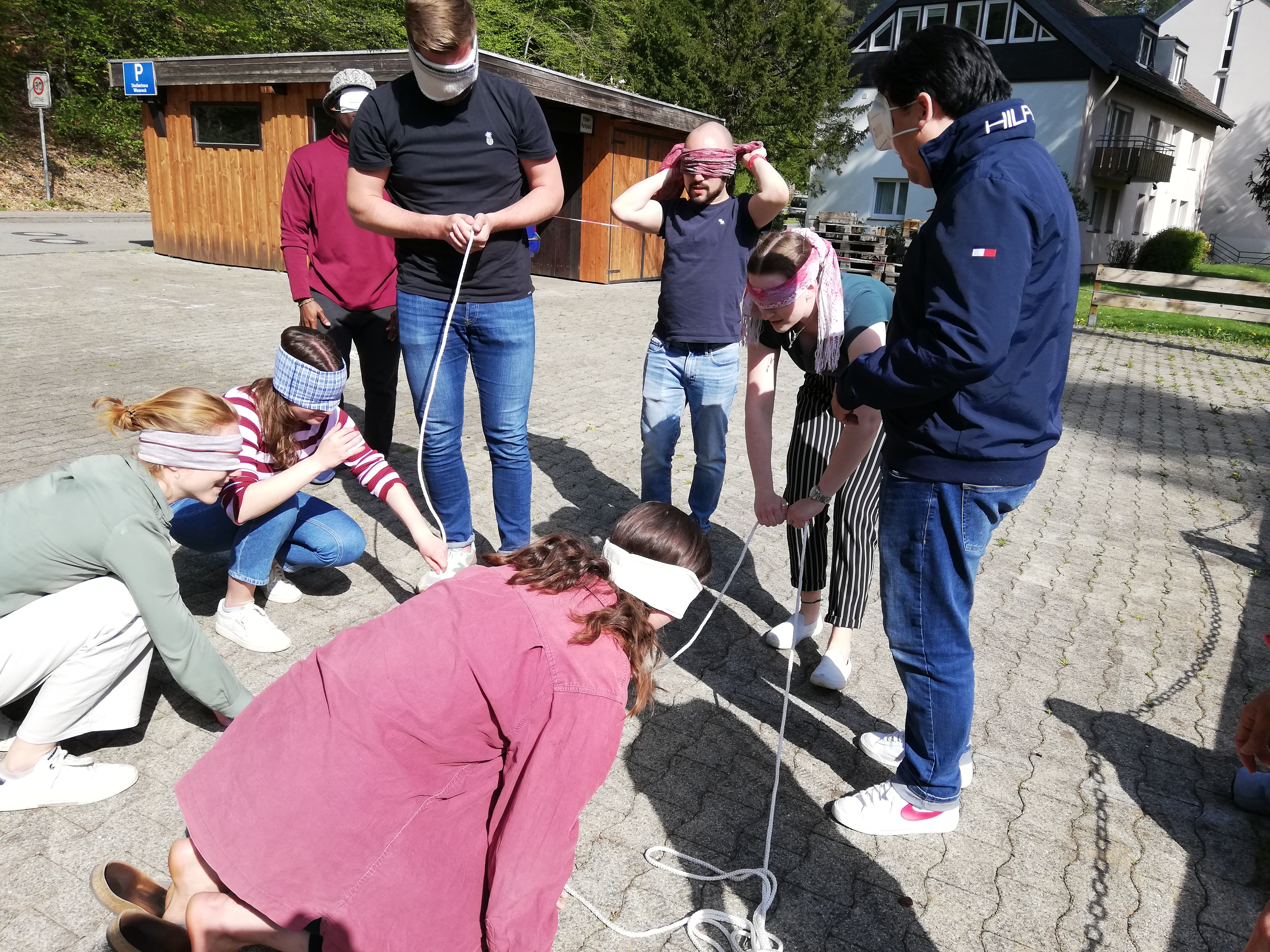 blindfold team-building game